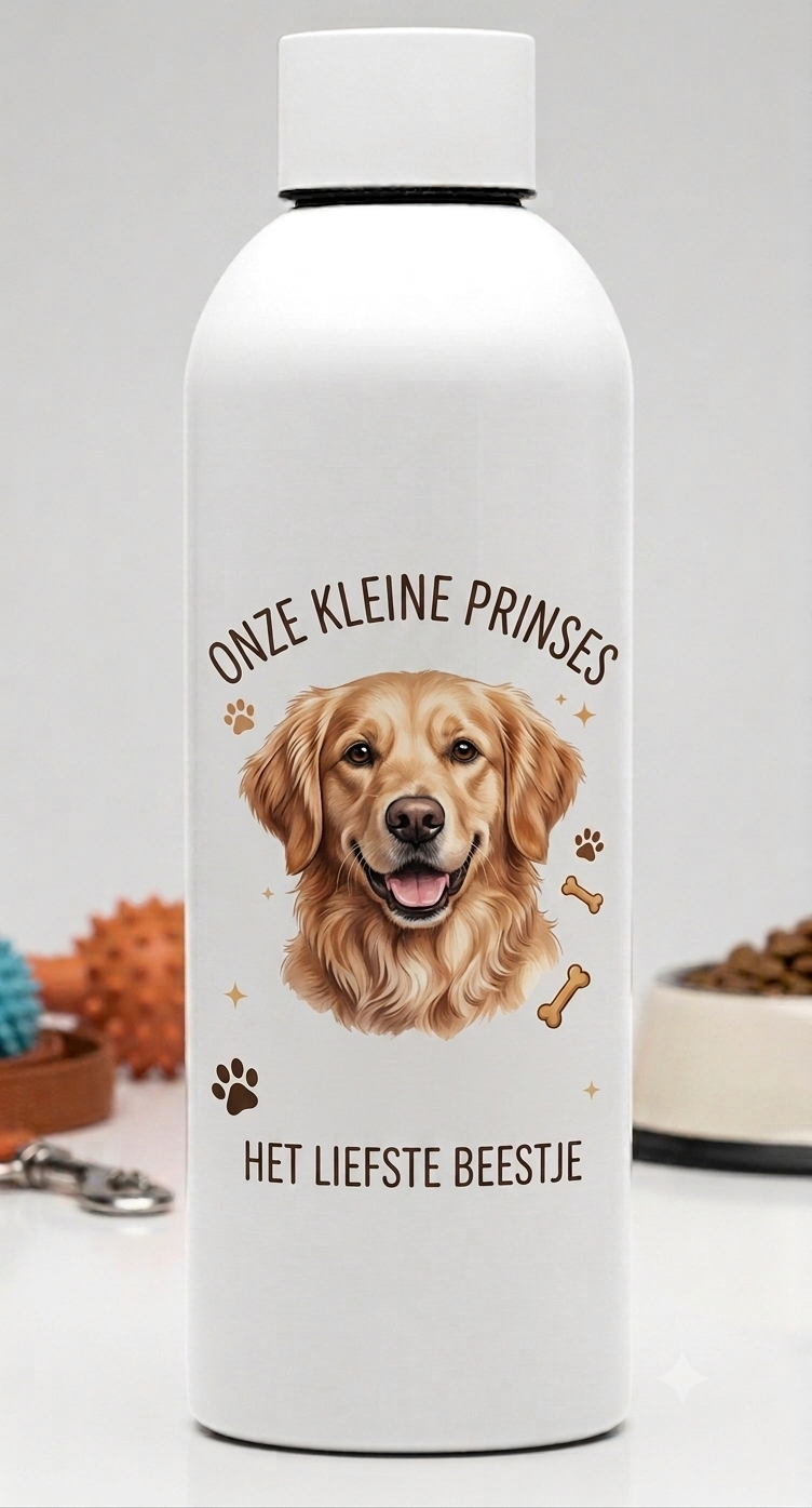 Botella personalizada con foto de mascota, nombre y frase