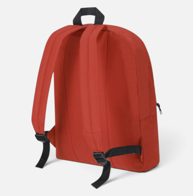Vista trasera de mochila personalizada roja con espalda y tirantes acolchados