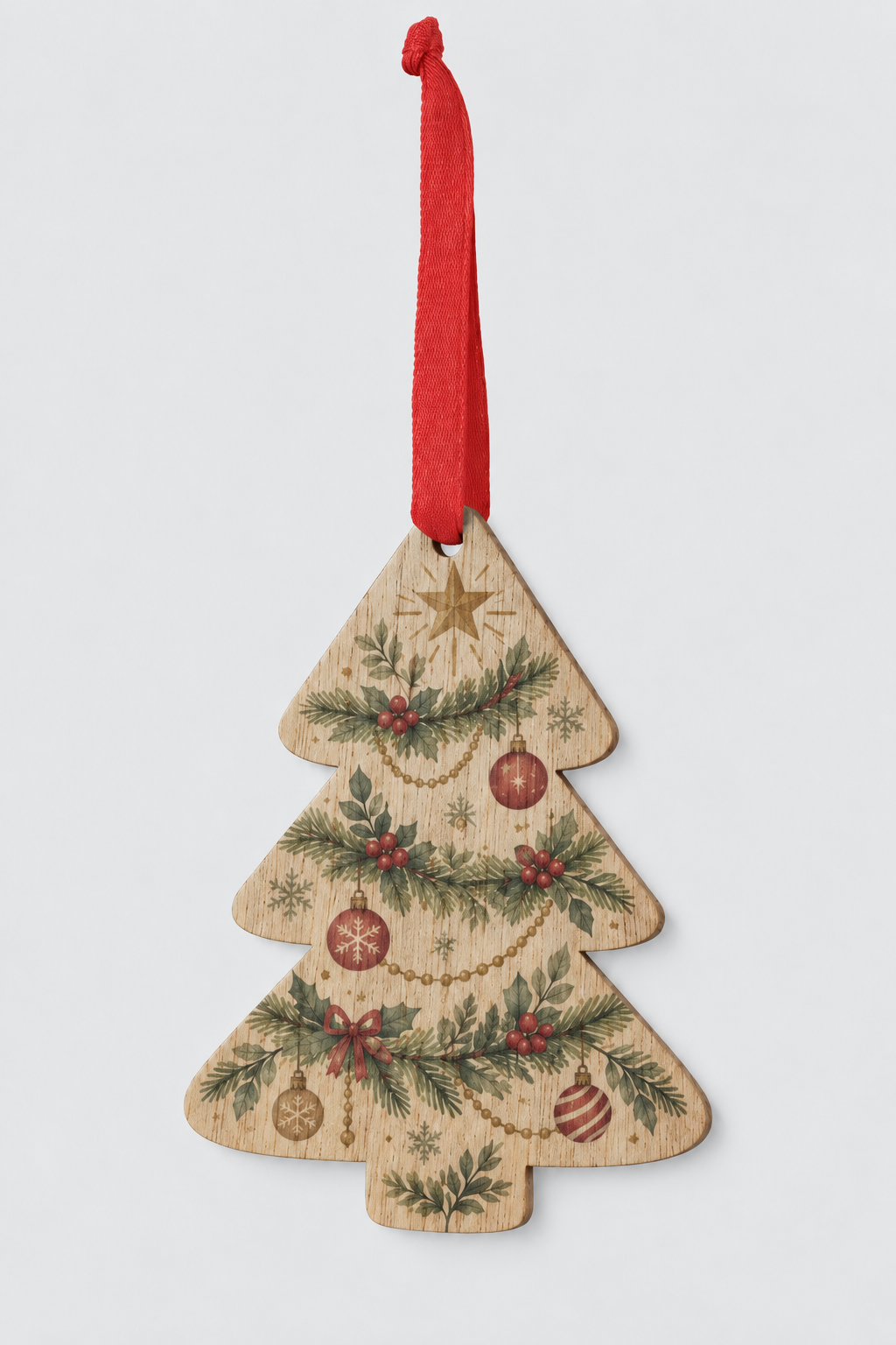 Adorno de Navidad personalizado de madera con forma de árbol
