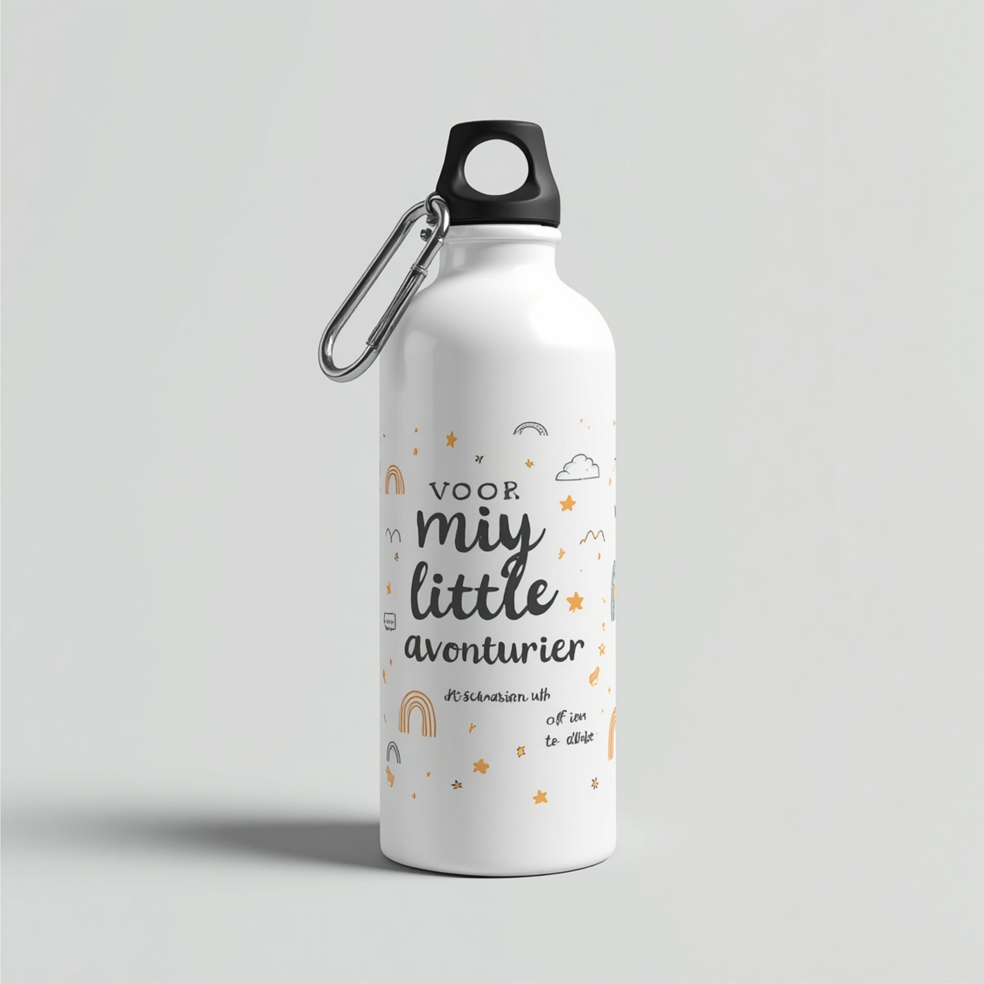 Botella personalizada de acero inoxidable con mosquetón y acabado blanco metalizado