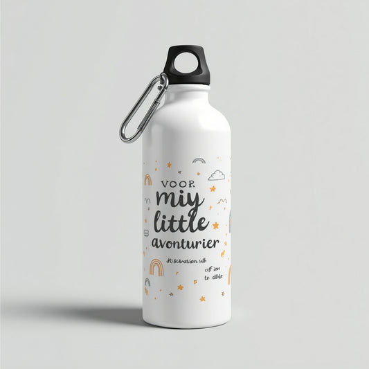 Botella personalizada de acero inoxidable con mosquetón y acabado blanco metalizado