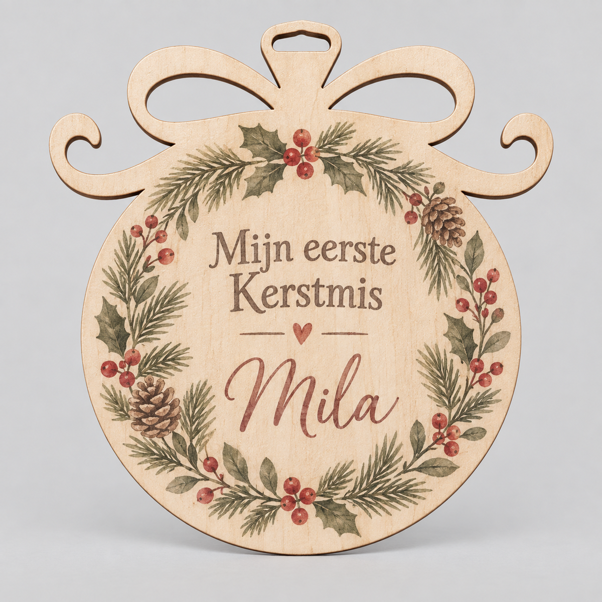 Gepersonaliseerde kerstdecoratie van hout voor de eerste Kerstmis met naam