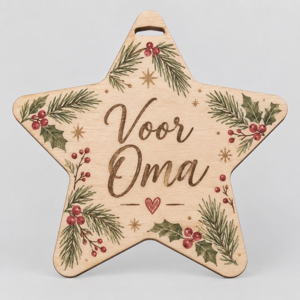 Gepersonaliseerde kerstdecoratie van hout in stervorm