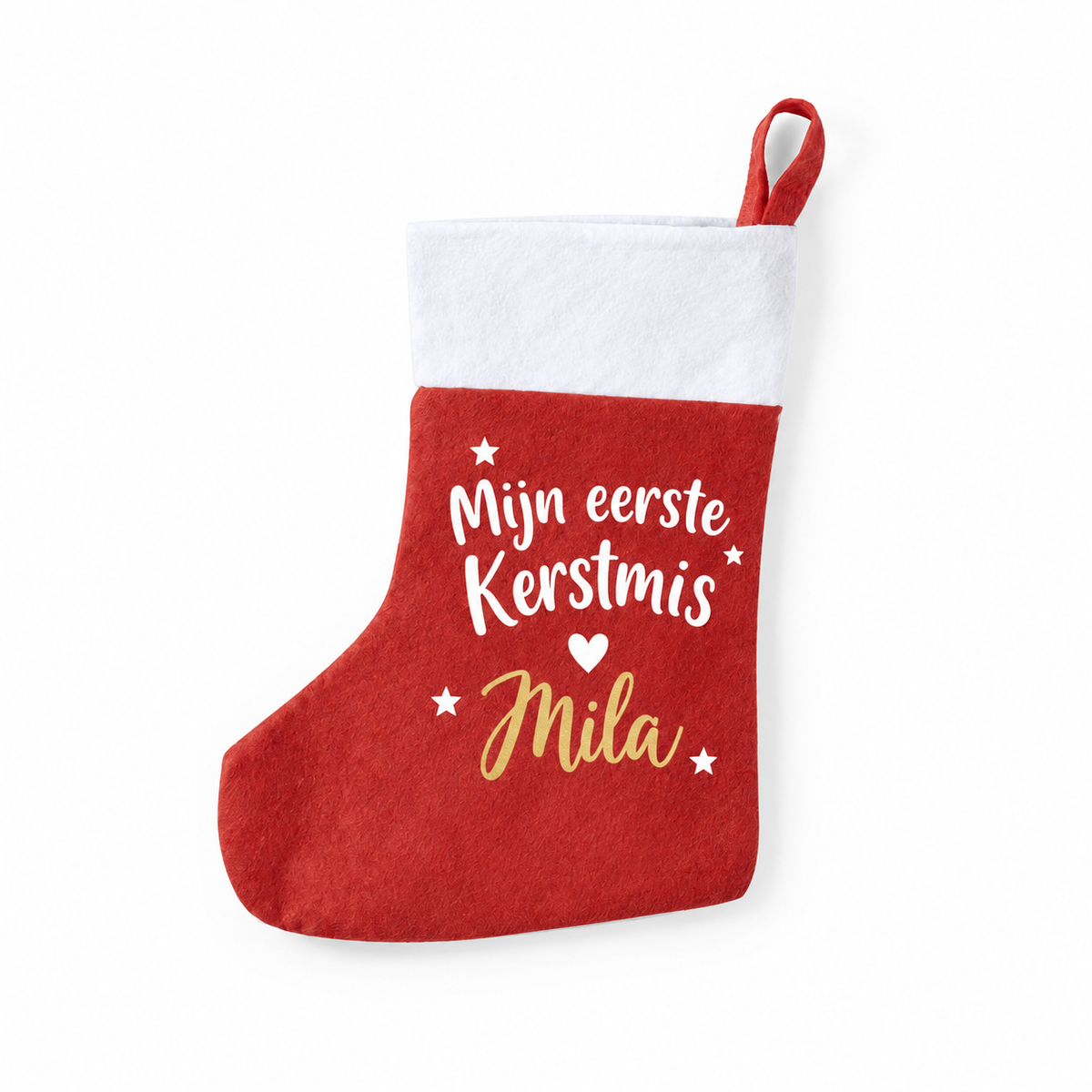 Gepersonaliseerde kerstsok voor de eerste Kerstmis met naam