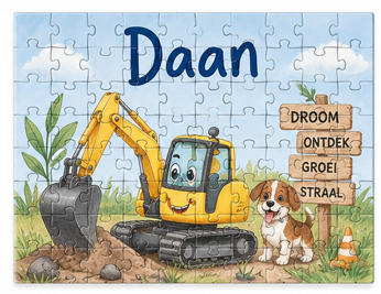 Gepersonaliseerde kinderpuzzel van 80 stukjes met naam en ontwerp