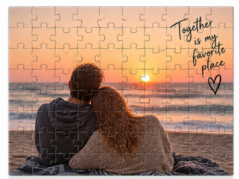 Gepersonaliseerde puzzel van 80 stukjes met foto van een koppel