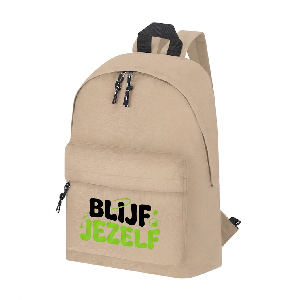 Mochila personalizada beige con diseño en vinilo textil
