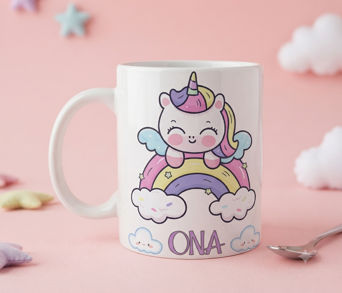 taza personalizada con nombre y diseño de foto en cerámica blanca